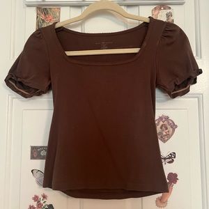 Brandy Melville Cotton Brown Puff Sleeve Square Neck Women’s Shirt Coquette Y2K